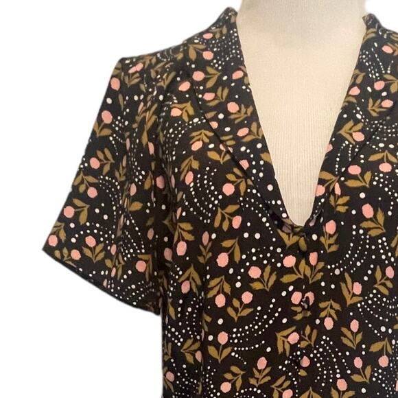 Modcloth Black & Pink Floral Skater Dress Womens Size 6 Casual Flattering Collar - Picture 2 of 9